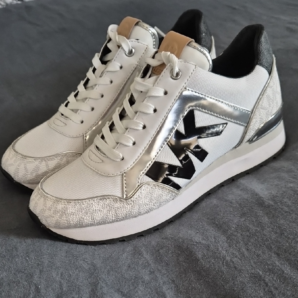 Michael Kors Stylish Women's White and Silver Sneakers